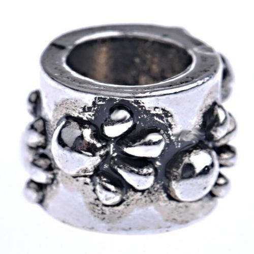PANDORA STYLE ANTIQUE SILVER TUBE SPACER BEADS WITH FLORAL DESIGN