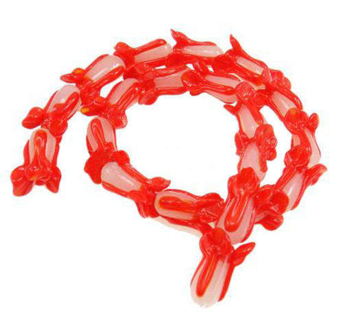 GLASS - FLOWER - HANDMADE LAMPWORK BEADS - RED & WHITE - 26mm