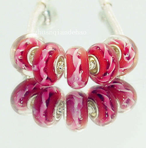 PANDORA STYLE 925 SILVER MURANO GLASS BEADS - HOT PINK WITH LIGHT PINK SWIRL