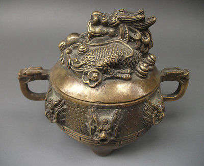 VINTAGE -  COLLECTABLE - CHINESE BRONZE DRAGON - INCENSE BURNER WITH LID