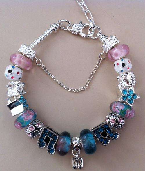 PANDORA STYLE BRACELETS - COMPLETE - PINK AND BLUE