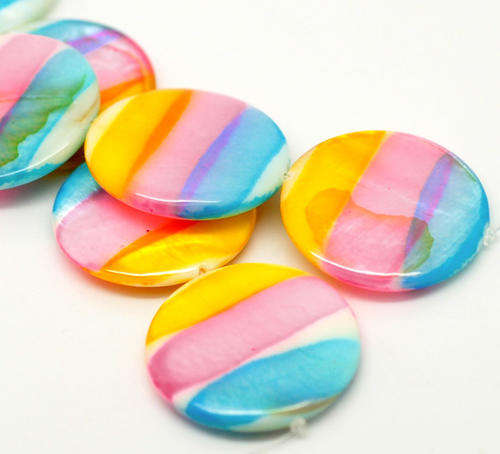 SHELL BEADS - MULTICOLOR - CANDY STRIPES - ROUND - 30mm