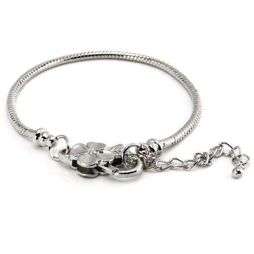 BRACELETS - EUROPEAN - SILVER PLATED - SNAKE CHAIN - WITH FLOWER LOBSTER CLASP - 19.5cm