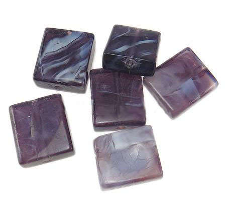 GLASS BEADS - HANDMADE - LAMPWORK - RECTANGLE - PURPLE & WHITE - 16x14x6.50mm