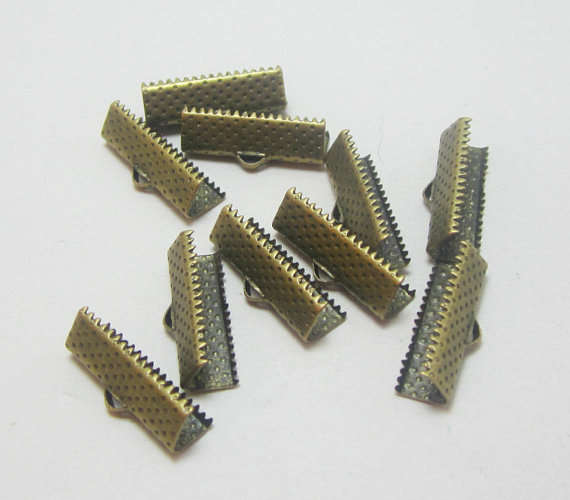 RIBBON CRIMP ENDS - ANTIQUE BRONZE - 25x8mm - SOLD PER PACK OF 2 pcs
