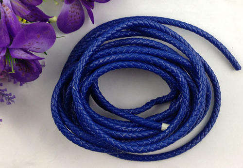 BRAIDED LEATHER CORD - ROYAL BLUE - ROUND - 6mm - SOLD PER METER