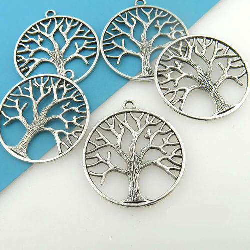 PENDANTS - ANTIQUE SILVER - TREE OF LIFE - CURVED - CHARMS - 30mm