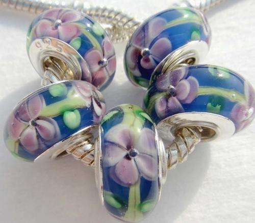 EUROPEAN STYLE - 925 SILVER CORE - UNIQUE - SEASCAPE- INNER FLOWER - MURANO GLASS BEADS