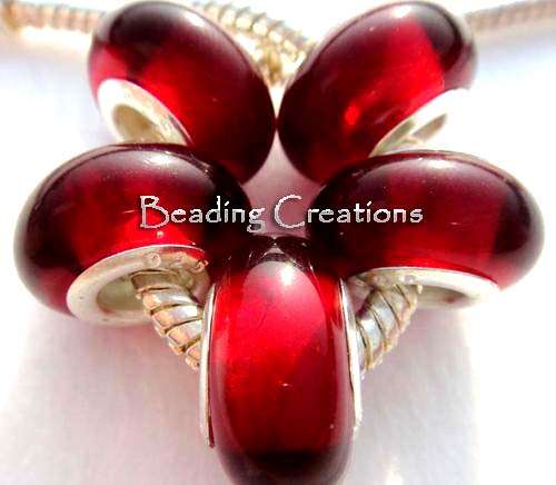 EUROPEAN STYLE - 925 SILVER CORE - EUROPEAN STYLE - MURANO GLASS BEADS - CLEAR RED