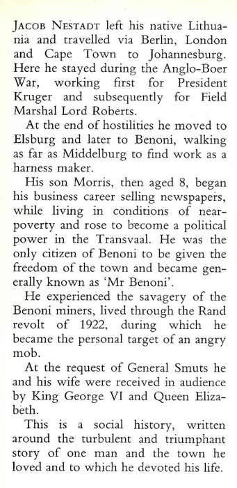 FOR SALE: One Man and His Town (BENONI).