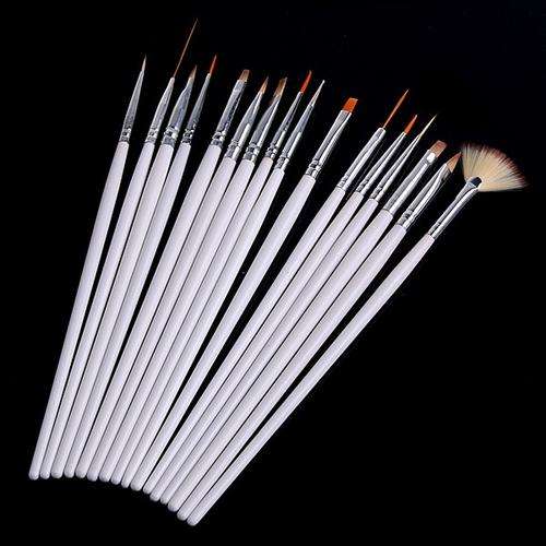 Acrylic Nail Art Brush Pen Drawing Painting Dot White + silver (16 PCS) H4557
