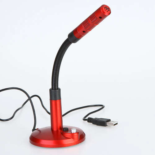 USB 2.0 Wired Desktop Microphone Mic for PC w/ Base 1.5M Cable Red