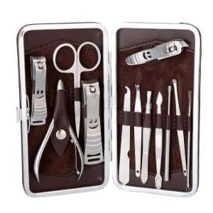 12pcs Manicure Pedicure Set Nail Scissors Nail Clippers Kit with Leather Case Brown H9460
