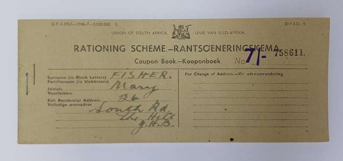 South African Rationing Scheme Coupon Book With Authorization Letter for 5 Gallons of Petrol