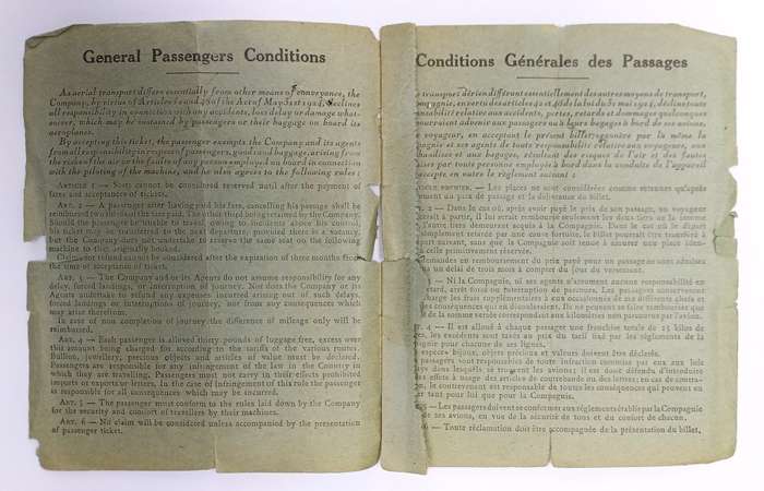 Air Union France 1932 Golden Ray (bar & restaurant plane) original photo, ticket & baggage slip