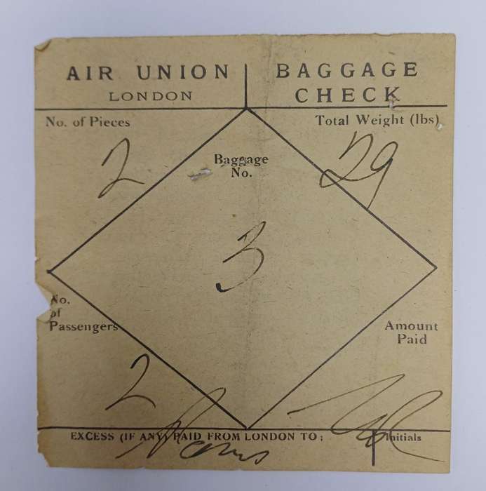Air Union France 1932 Golden Ray (bar & restaurant plane) original photo, ticket & baggage slip