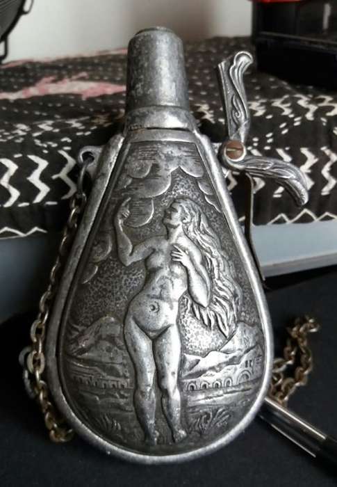 PEWTER GUN POWDER FLASK