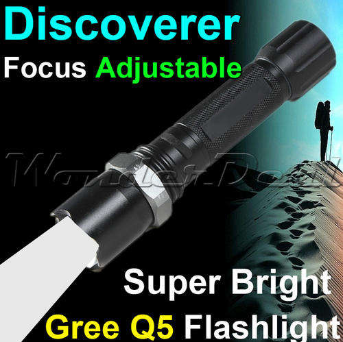 Discoverer Q5 LED Zoomable Rechargable Torch Flashlight 3000mAh Battery + 2 Chargers
