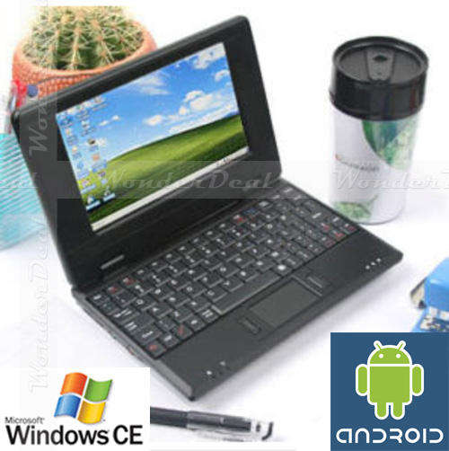 7" Android 2.2 or WinCE 6.0 Laptop Mini Wifi ePC Laptop VIA 8650 Netbook 800Mhz 4G 256MB - 4 Colors