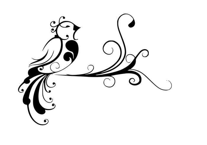 Vinyl Home Decor Wall Art - Bird Florish - Black