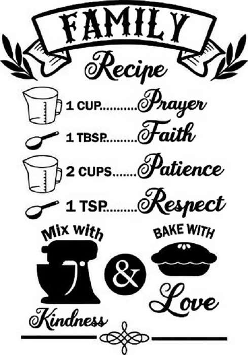 Family Recipe Sticker Black Vinyl Home Decor Wall Art