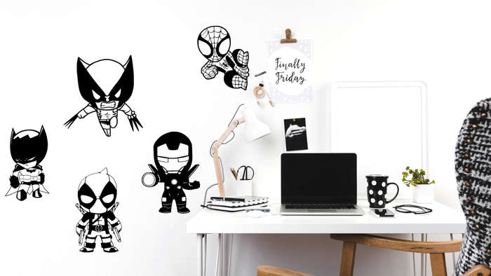 Black Vinyl Super Hero set Home Decor Wall Art