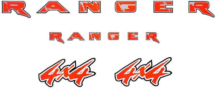 Decorative tailgate sticker set compatible with any Ford Ranger - Orange, Black
