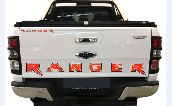 Decorative tailgate sticker set compatible with any Ford Ranger - Orange, Black
