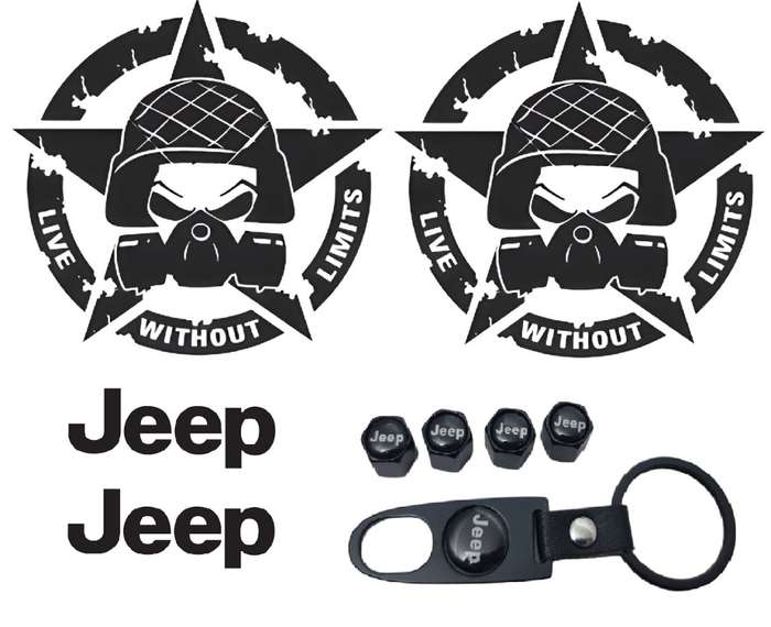 Jeep styling set: Metal Keychain and valve caps, door and fender stickers - Mask