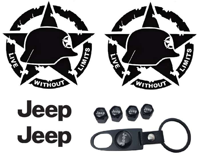 Jeep styling set: Metal Keychain and valve caps, door and fender stickers - Helmut