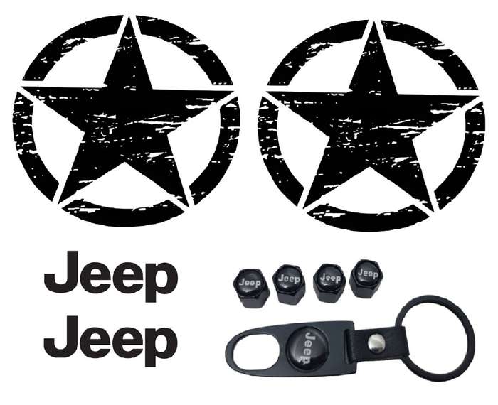 Jeep styling set: Metal Keychain and valve caps, door and fender stickers - Classic