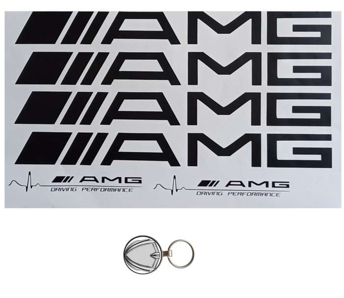 Styling set compatible Mercedes-Benz, AMG Door Sticker and Metal Keychain