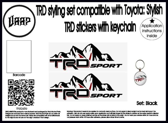TRD styling set compatible with Toyota: Stylish TRD stickers with keychain - TRD Black