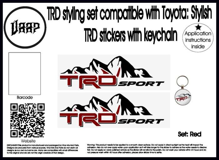 TRD styling set compatible with Toyota: Stylish TRD stickers with keychain - TRD Red