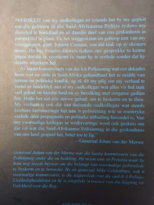 Trou tot die dood - die Suid Afrikaanse Polisiemag. Genl. Johan v.d. Merwe