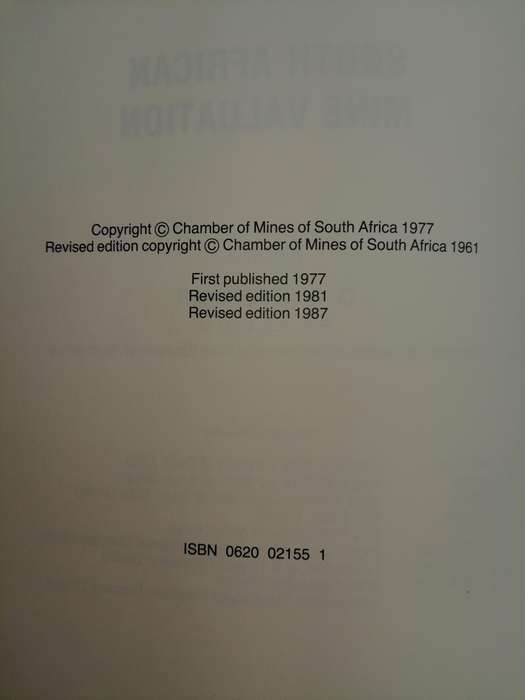 South African Mine Valuation - C.D. Storrar. Chamber of Mines of South Africa