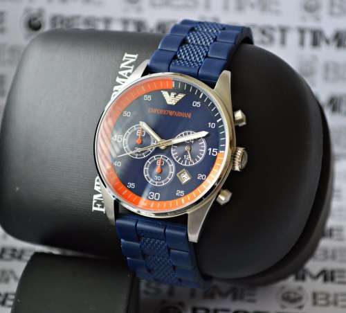 *R1 No Reserve*EMPORIO ARMANI Sportivo Chronograph Blue Dial Men's Watch