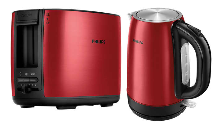 Philips Red Kettle & Toaster Breakfast Pack
