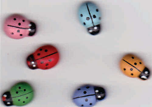 Wooden Ladybug embellishments 6 per pack - mixed colours - self adhesive