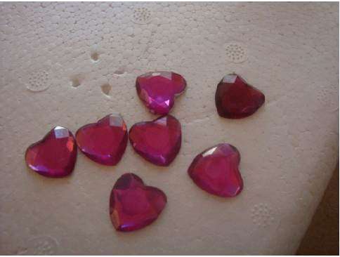 Gem Hearts Acrylic  - DARK PINK 16mm -  10 Per Packet