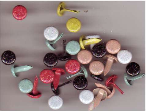 100 Glitter Brads 6colours Pink, Yellow, Black, White, Red, Blue