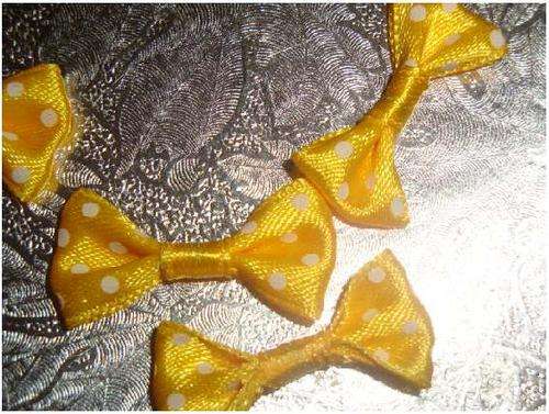 10 Polka dot satin bows +-2.5cm - Yellow