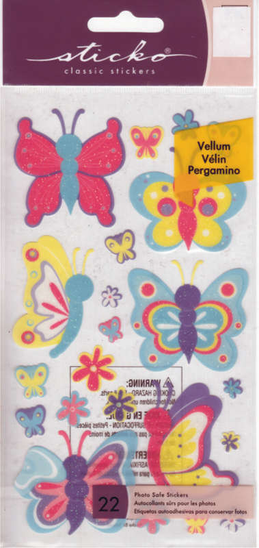 Stickers - EK SUCESS Sticko Classic Range - SPRING BUTTERFLIES (GLITTER)VELLUM  (B1)