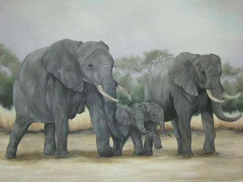 ELEPHANT FAMILY ON THE MOVE  BY SALLY DELL