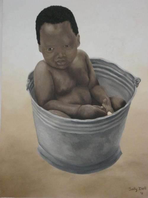 BATH TIME ORIGINAL OIL ON CANVAS BY SALLY DELL