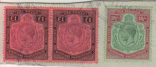 Nyasaland High Value Stamps Still on Piece