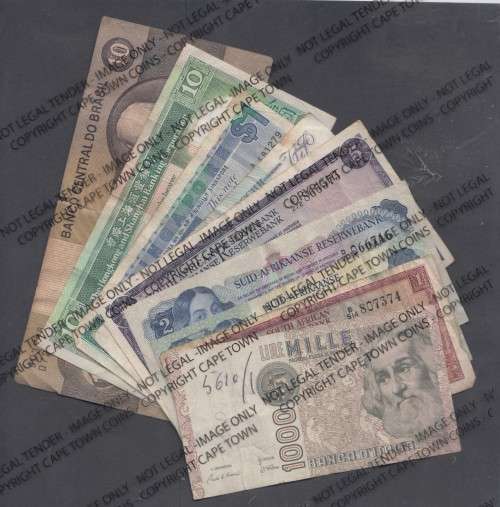 Lot of 9 International banknotes  as per scan
