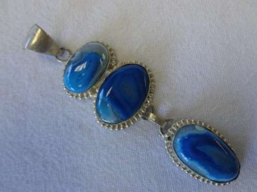 925 Silver pendant with blue stones - 10cm - as per photo