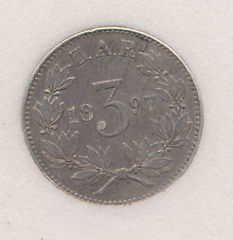 1897 South Africa 3 Pence/Tickey Graded MS-60 as per scan