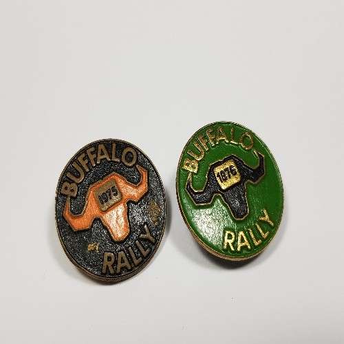 Pair of Vintage Buffalo Rally Pin Badges as per photo